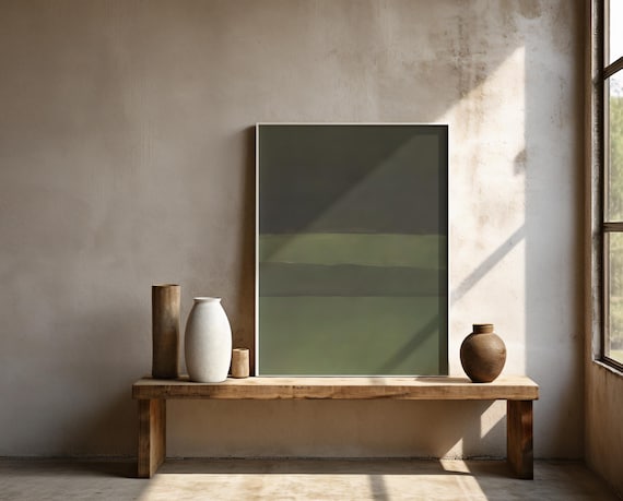 Moody Olive Green Abstract Print | Minimal Earth Tone Wall Art | Framed Poster