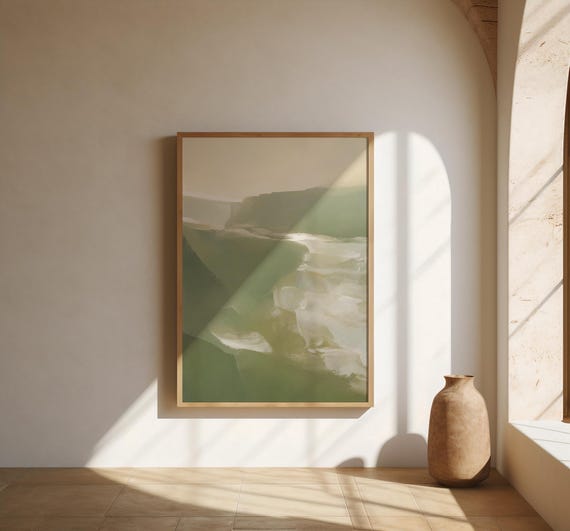 Sage Green Landscape Wall Art | Soft Cliff Abstract – Fine Art Poster Print