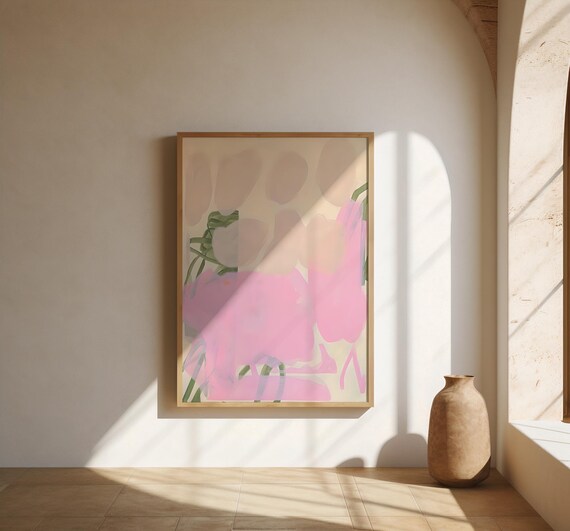 Soft Blush Sage Abstract Wall Art – Fine Art Poster