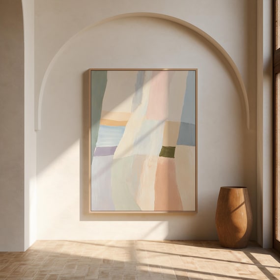 Pastel Color Block Wall Art | Sage Blush and Blue Abstract – Canvas & Framed Canvas Print