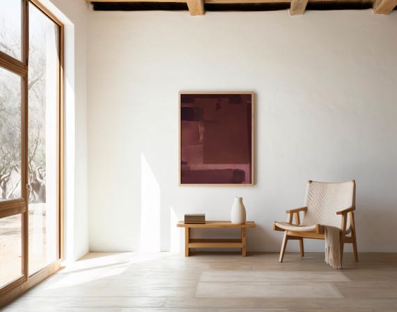 Deep Burgundy Abstract Wall Art — Modern Minimal Texture Print (Digital Download)