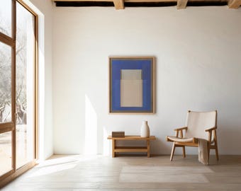 Arte mural abstracto minimalista en azul y beige / Descarga digital