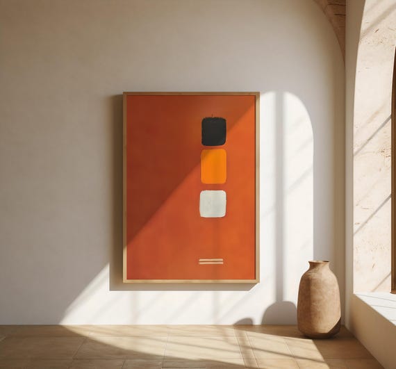 Fine Art Poster: Modern Abstract Orange Geometric Print · Mid-Century Wall Decor (Frame not included)