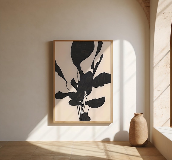 Black Botanical Silhouette Art – Minimalist Leaf Wall Art – Fine Art Poster