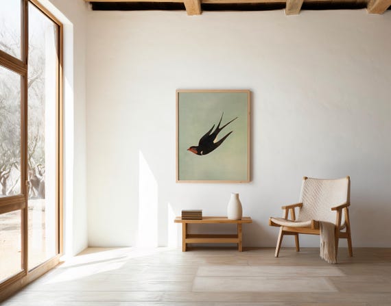 Black Swallow Bird Wall Art – Vintage Style Digital Download