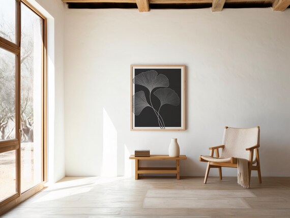 Minimalist Ginkgo Leaf Line Art Print - Scandinavian Style (Digital Download)