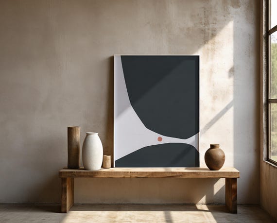 Navy Abstract Organic Forms Art Print | Minimalist Wall Decor (Poster or Framed)