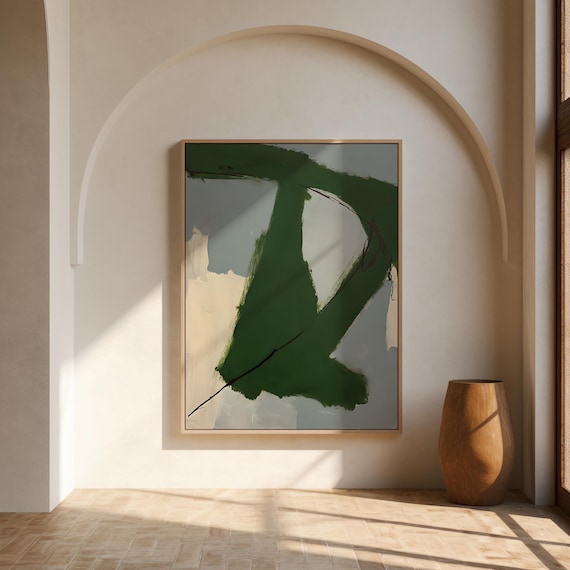Abstract Green Brushstroke · Modern Framed Canvas