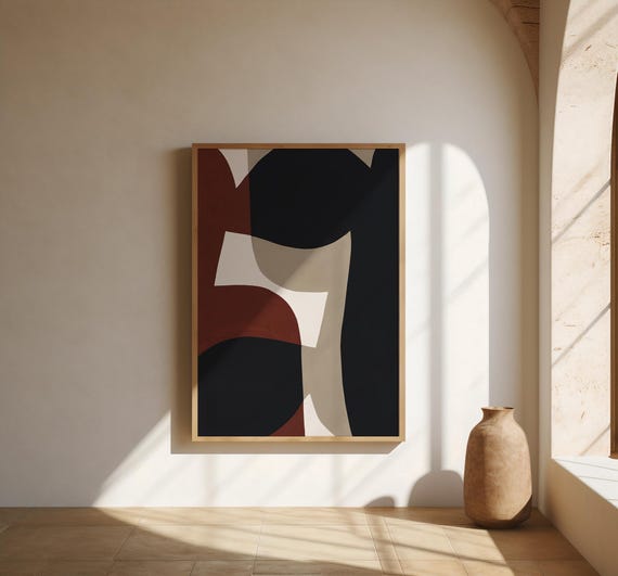 Black and Burgundy Abstract Wall Art | Bold Color Block – Fine Art Poster Print
