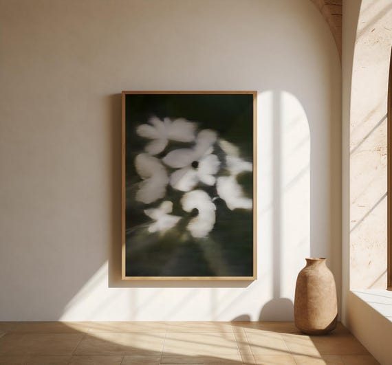 Moody White Floral Wall Art | Dreamy Botanical Print | Fine Art Poster