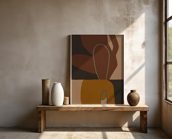 Brown and Ochre Abstract Wall Art | Earthy Tones – Framed Poster | Ready to Hang