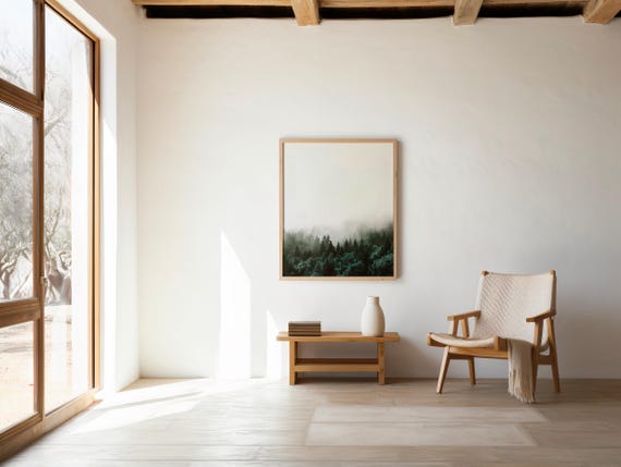 Misty Forest Print: Moody Pine Tree Landscape Photography (Digital Download)