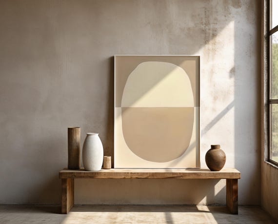 Minimal Neutral Abstract Shape Wall Art – Framed Poster