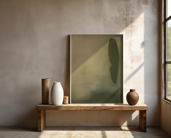 Muted Olive Abstract Wall Art | Organic Modern Minimal | Framed Poster