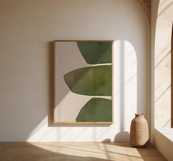 Digital Download: Minimalist Green Abstract Art Print · Japandi Botanical Inspired Decor · Neutral Printable Artwork
