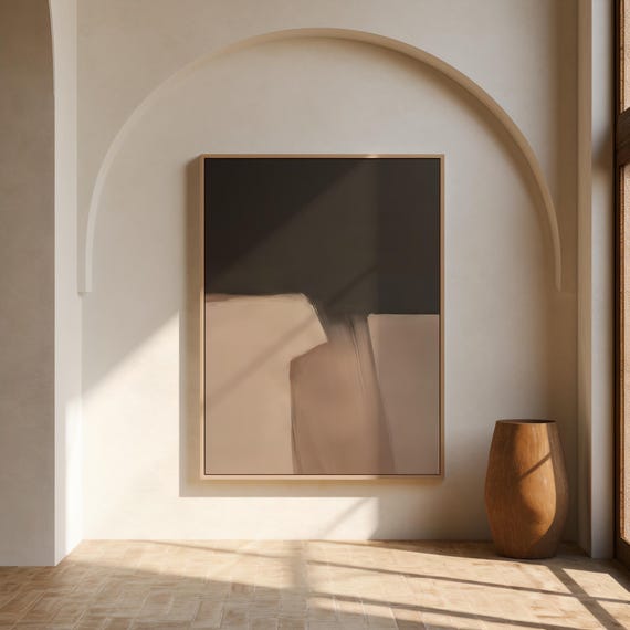 Moody Abstract Painting Print | Dark Neutral Minimalist Wall Art – Canvas or Framed Canvas