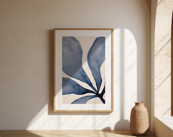 Blue Botanical Wall Art | Bold Minimal Leaf | Fine Art Poster
