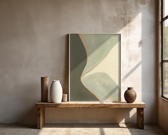 Sage Green & Cream Abstract Wall Art | Framed Poster