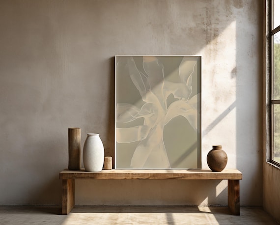 Soft Sage Organic Abstract Wall Art | Sculptural Neutral Forms – Framed Poster | Ready to Hang