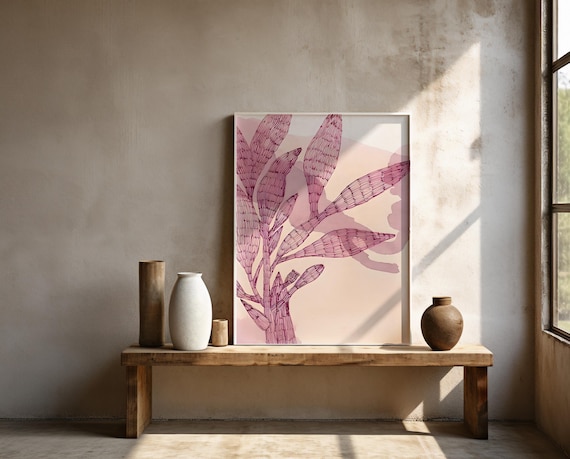 Minimalist Botanical Line Art · Blush Pink Framed Poster