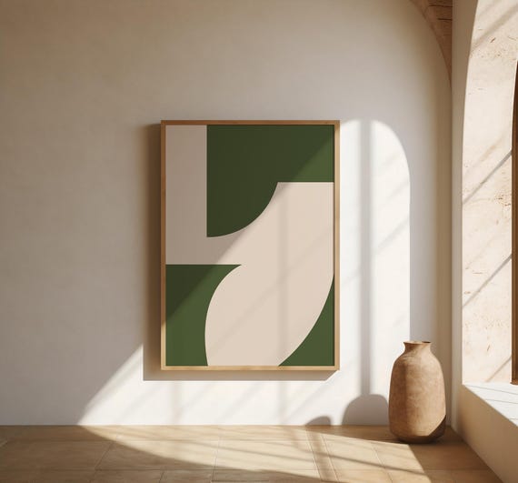 Green and Cream Abstract Wall Art | Bold Geometric Shapes – Fine Art Poster Print