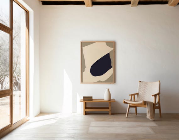 Modern Navy and Cream Abstract Wall Art – Digital Download