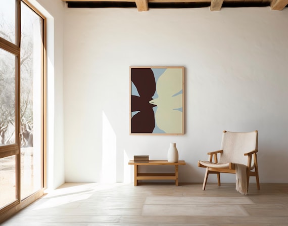 Bold Bird Silhouette Print | Burgundy Cream Blue Abstract Nature – Printable | Instant Download