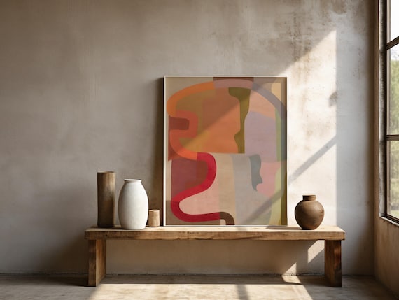 Terracotta Abstract Art Framed Poster: Mid-Century Modern Wall Decor