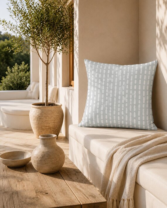Pale Mint Dot Print Outdoor Pillow | White Oval Pattern – UV Resistant Patio Cushion