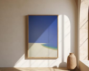 Stampa minimalista di paesaggio costiero blu / Poster artistico