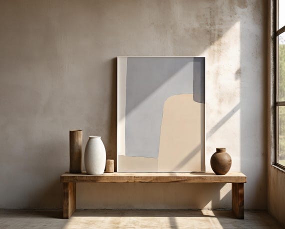 Blue Grey and Cream Abstract Wall Art | Color Block – Framed Poster | Ready to Hang