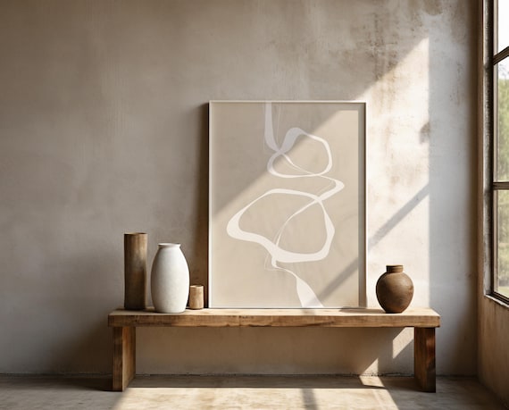 Soft Neutral Abstract Line Art – Framed Poster