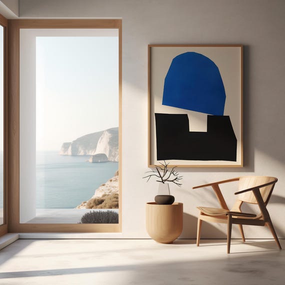 Fine Art Poster: Bold Blue & Black Modern Abstract Shapes (Unframed)