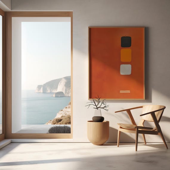 Fine Art Poster: Modern Abstract Orange Geometric Print · Mid-Century Wall Decor (Unframed)