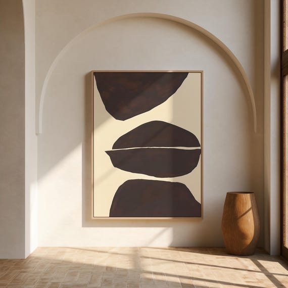 Brown Abstract Organic Shapes Wall Art | Framed Canvas