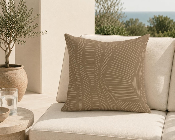 Light Brown Dash Outdoor Pillow | Tonal Stroke Pattern – UV Resistant Patio Cushion