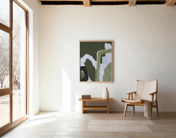 Green Blue Abstract Print | Olive Sage Painterly Wall Art (Digital Download)