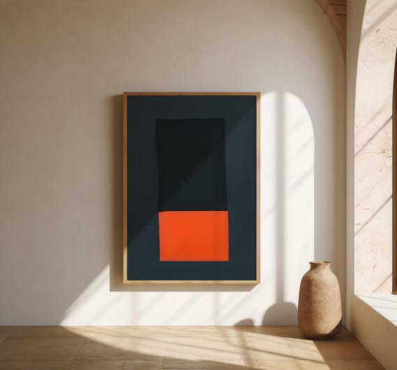 Dark Blue Slate & Orange Minimal Abstract Wall Art – Fine Art Poster