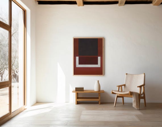 Dark Red & Black Minimal Abstract Wall Art – Digital Download