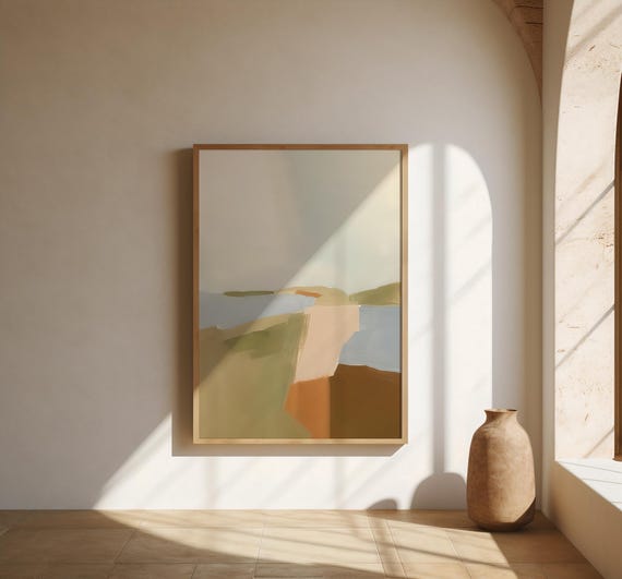 Earthy Green & Terracotta Abstract Landscape Wall Art | Fine Art Poster