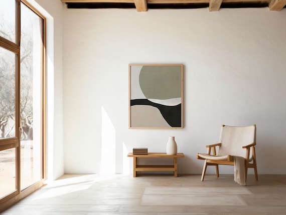 Minimalist Abstract Art Print, Beige Olive Black, Mid Century Decor (Digital Download)