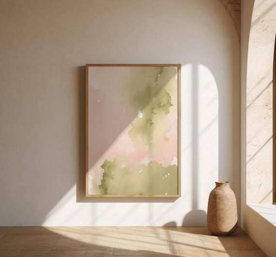 Soft Sage & Blush Abstract Wall Art – Fine Art Poster