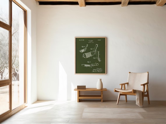 Vintage 1925 Golf Club Patent Art Print: Olive Green Man Cave Decor (Digital Download)