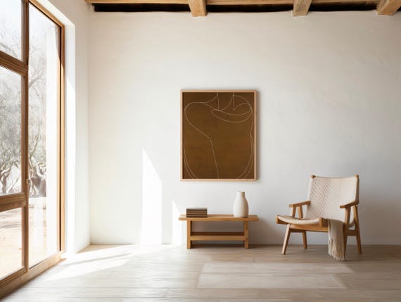 Digital Download: Brown Minimalist Line Art Print | Modern Abstract Neutral Contemporary Wall Art