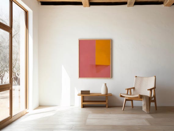 Modern Color Block Abstract | Pink & Marigold Wall Art (Digital Download)