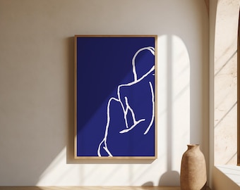 Minimalist Digital Art | Blue and White Line Art Print for Download