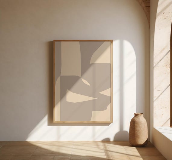Cream and Greige Abstract Wall Art | Bold Geometric Shapes – Fine Art Poster Print