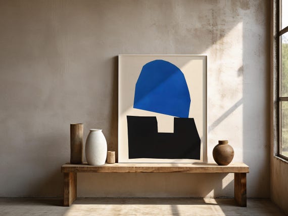 Framed Poster: Blue & Black Modern Abstract Shapes – Framed Wall Art Print