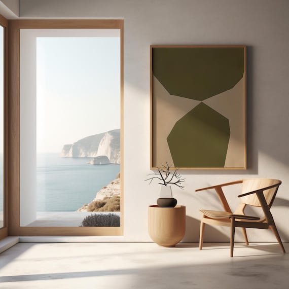 Olive Green Abstract Art Print | Modern Minimalist Shapes | Neutral Geometric Wall Art | Digital Download