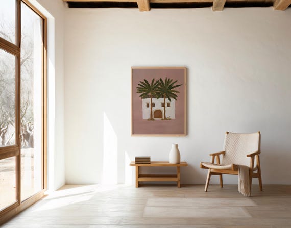 Mediterranean Palm House Wall Art Printable – Coastal Villa Art – Digital Download